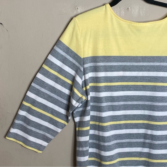 Karen Scott Sport Women’s 3/4 Sleeve Top Yellow Gray Stripes Size 1X - Picture 7 of 16